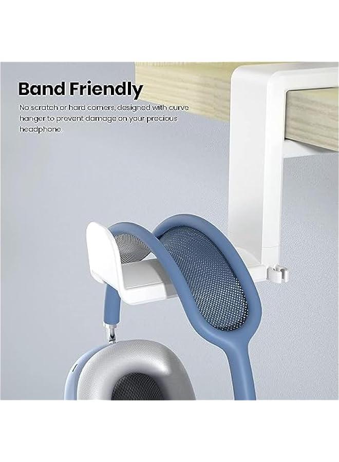 HOOKOR PC Gaming Headset Headphone Hook Holder Hanger Mount, Headphones Stand with Adjustable & Rotating Arm Clamp, Under Desk Design, Universal Fit, Built in Cable Clip Organizer (White) - Image 5