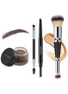 LAVONE Eyebrow Pencil Makeup Kit For Eyebrow Makeup, Make Up Brow Kit With Waterproof Eyebrow Pencil, Eyebrow Pomade, Foundation & Concealer Brush And Dual-Ended Eyebrow Brush - Dark Brown  - Image 1