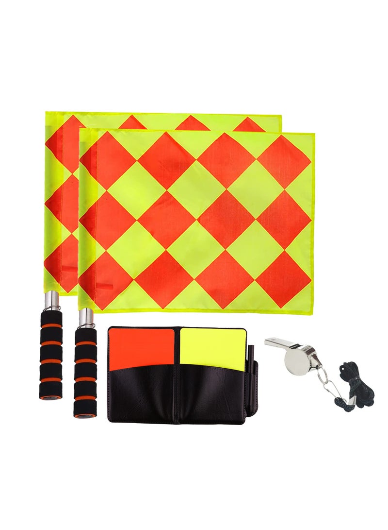 Generic Soccer Referee Flag Set with Red & Yellow Cards, Notebook & Pencil, Match Linesman Flags, Stainless Steel Whistles with Lanyard for Soccer, Basketball, and Football Coaching. - Image 1