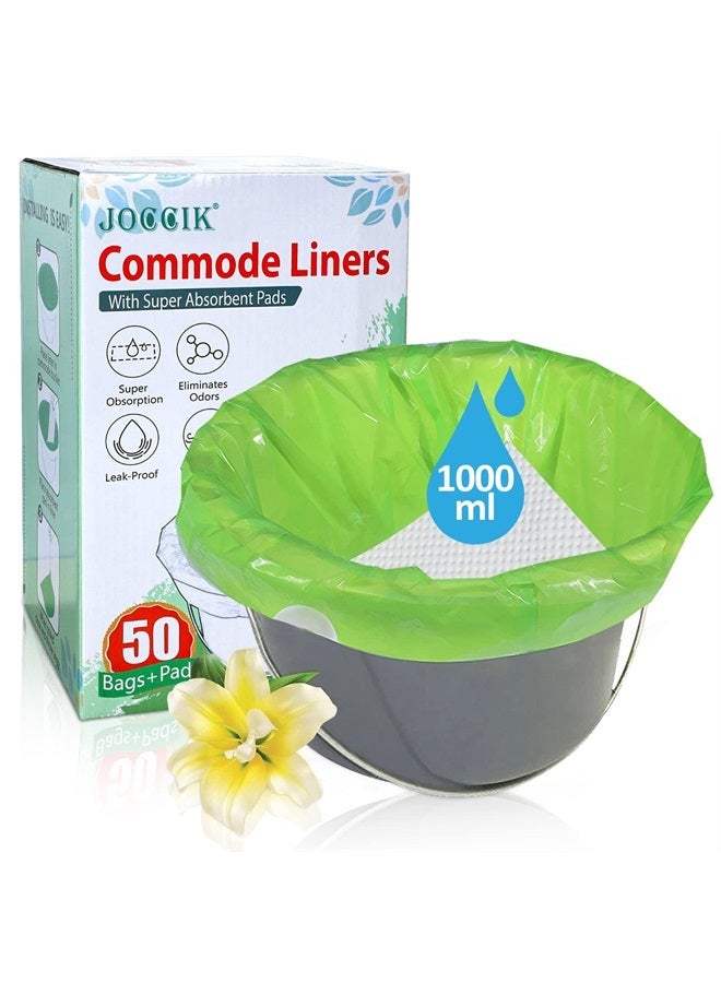 JOCCIK Commode Liners for Bedside Commode with Super Absorbent Pad 50 Pack Disposable Bags Universal Fit All Standard Toilet Chair Bucket - Image 1