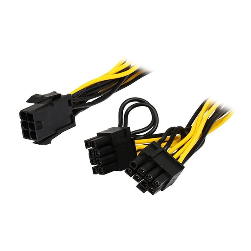 6-pin PCI Express to 2X PCIe 8 (6+2) pin Motherboard Graphics Video Card PCI-e GPU VGA Splitter Hub Power Extension Cable, 0.2m, black, yellow