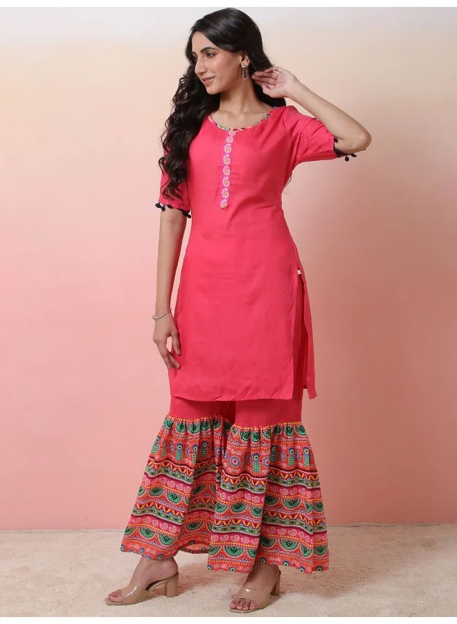 أيه كيه إس Ethnic Motifs Printed Straight Kurta With Sharara