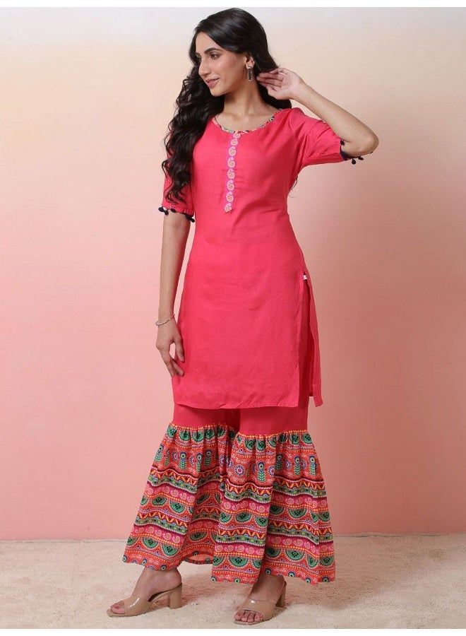 AKS Ethnic Motifs Printed Straight Kurta With Sharara - Image 3