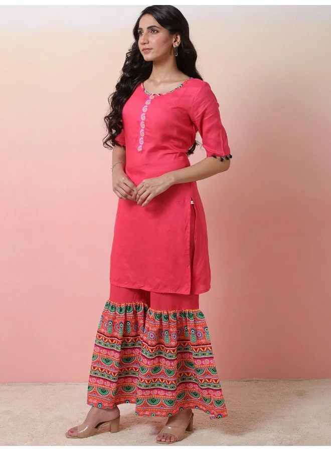 AKS Ethnic Motifs Printed Straight Kurta With Sharara