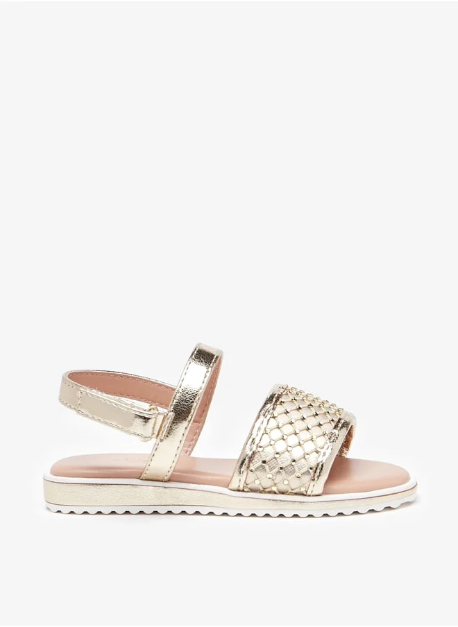 جونيورز Girls Studded Back Strap Sandals with Hook and Loop Closure