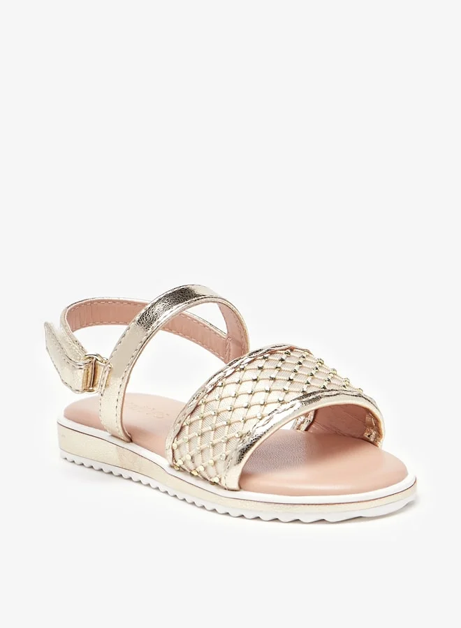JUNIORS Girls Studded Back Strap Sandals with Hook and Loop Closure