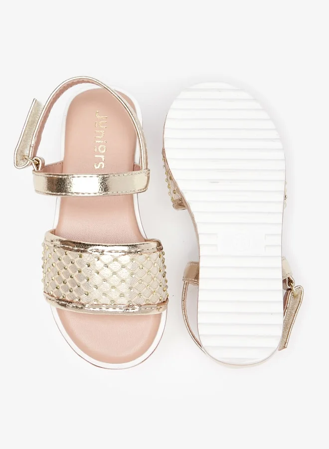 JUNIORS Girls Studded Back Strap Sandals with Hook and Loop Closure