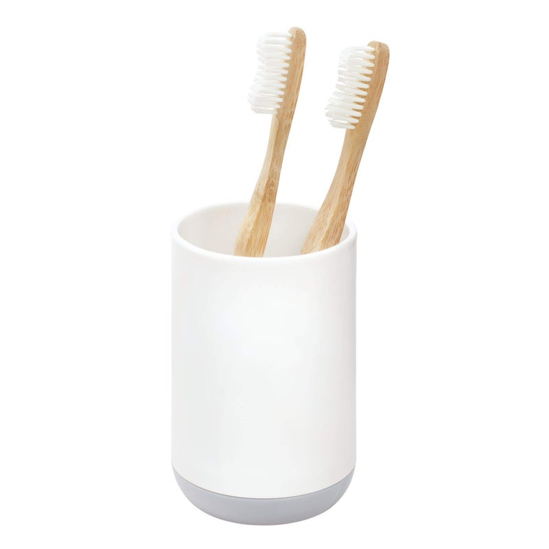 InterDesign iDesign Toothbrush Holder for Normal Toothbrushes, Spin Brushes, and Toothpaste, The Cade Collection - 3" x 3" x 4. 5", White/Gray - Image 1