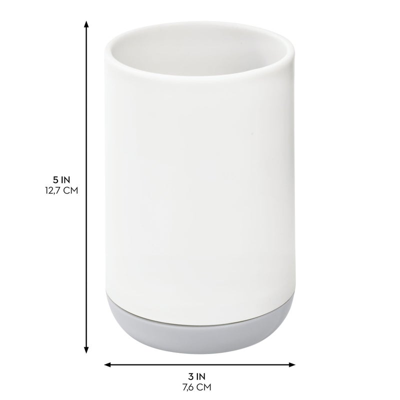 InterDesign iDesign Toothbrush Holder for Normal Toothbrushes, Spin Brushes, and Toothpaste, The Cade Collection - 3" x 3" x 4. 5", White/Gray - Image 2