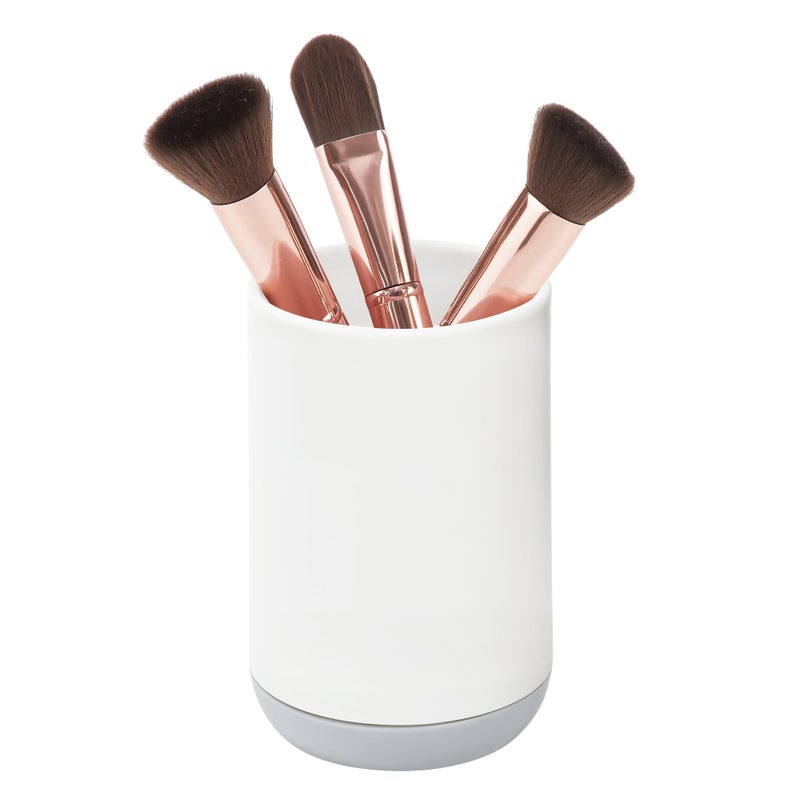 InterDesign iDesign Toothbrush Holder for Normal Toothbrushes, Spin Brushes, and Toothpaste, The Cade Collection - 3" x 3" x 4. 5", White/Gray - Image 5