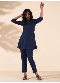 trueBrowns trueBrowns Blue Cotton Dobby Regular Co-ord Set  - Image 1
