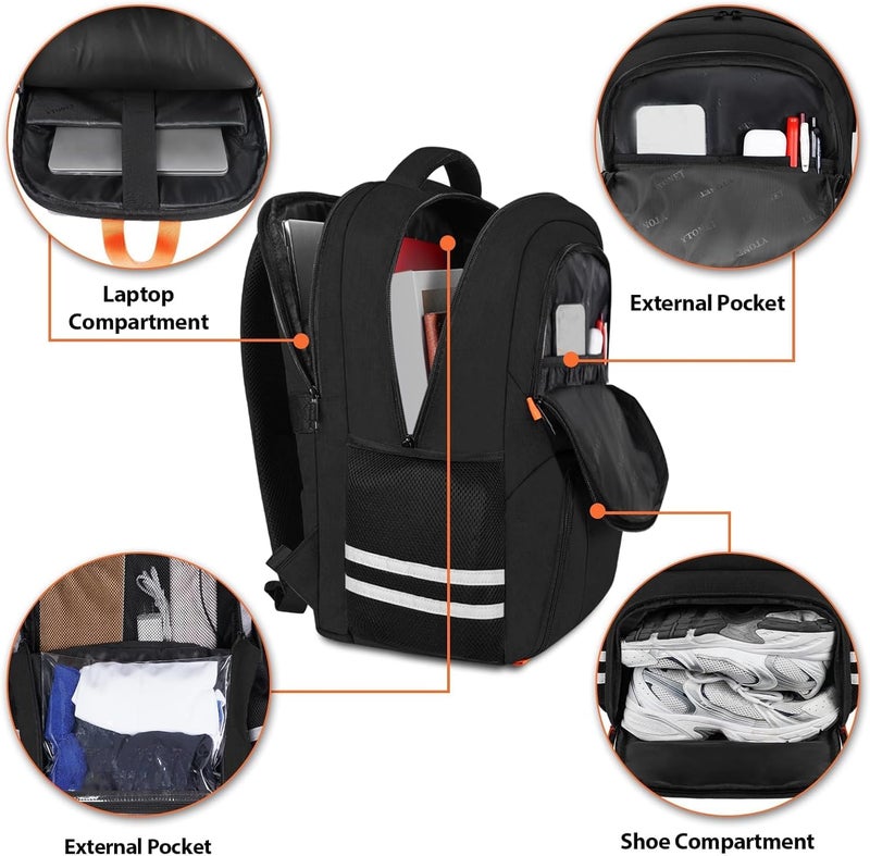 Ytonet Gym Backpack For Men Women, Travel Sports Track Bag With Shoe Compartment, Large Workout Laptop Backpack Water Resistant College Bag Fit 15.6 Inch, Camping, Black - Image 4