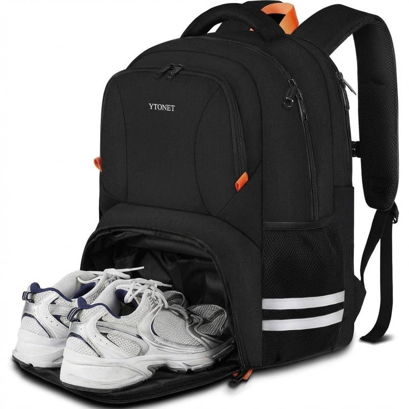Ytonet Gym Backpack For Men Women, Travel Sports Track Bag With Shoe Compartment, Large Workout Laptop Backpack Water Resistant College Bag Fit 15.6 Inch, Camping, Black - Image 1