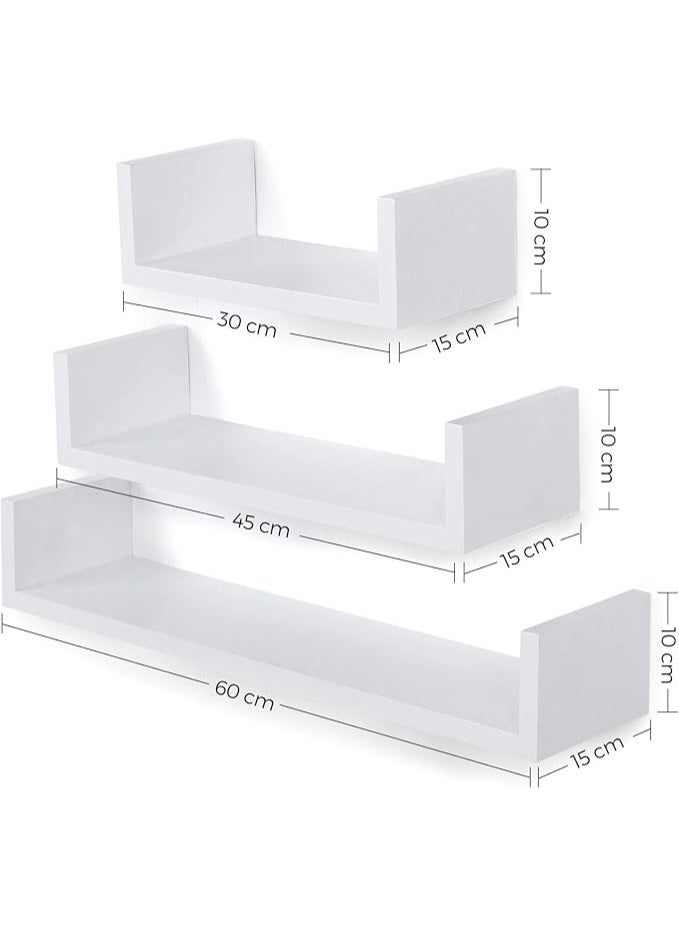 Set of 3 Floating Wall Shelves – Decorative White Wooden Shelving Units (30cm, 45cm, 60cm) – Modern Wall Mounted Storage and Display Racks for Bedroom, Living Room, Kitchen, Hallway – Max Load 15kg – Model LWS66W - Image 2