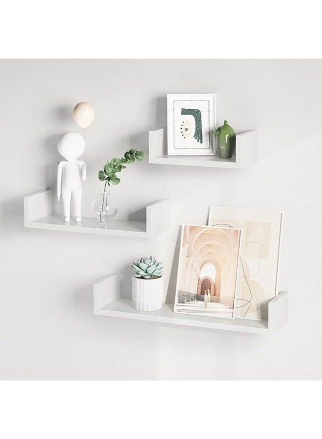 Set of 3 Floating Wall Shelves – Decorative White Wooden Shelving Units (30cm, 45cm, 60cm) – Modern Wall Mounted Storage and Display Racks for Bedroom, Living Room, Kitchen, Hallway – Max Load 15kg – Model LWS66W - Image 1