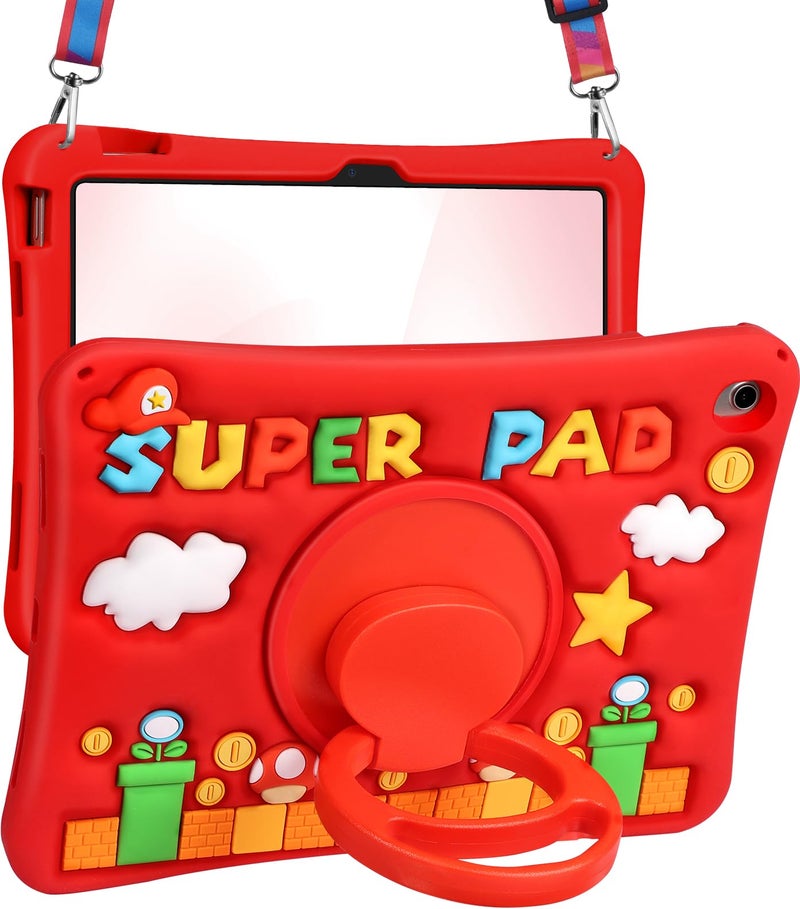 Lotadilo Cute for iPad A16 Case/for iPad 10th Generation/11 Inch Case - Silicone 3D Design for Girls Women Teens Girly Kawaii Funny Cartoon Soft Stand with Lanyard, Red - Image 1