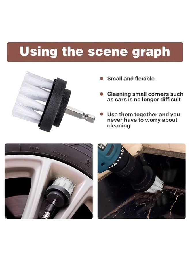 4pcs White Car Cleaning Brush Set Drill Brush Attachments For Car Wash Wheel Detailing Kit Plastic Durable Easy Home Use - Image 5