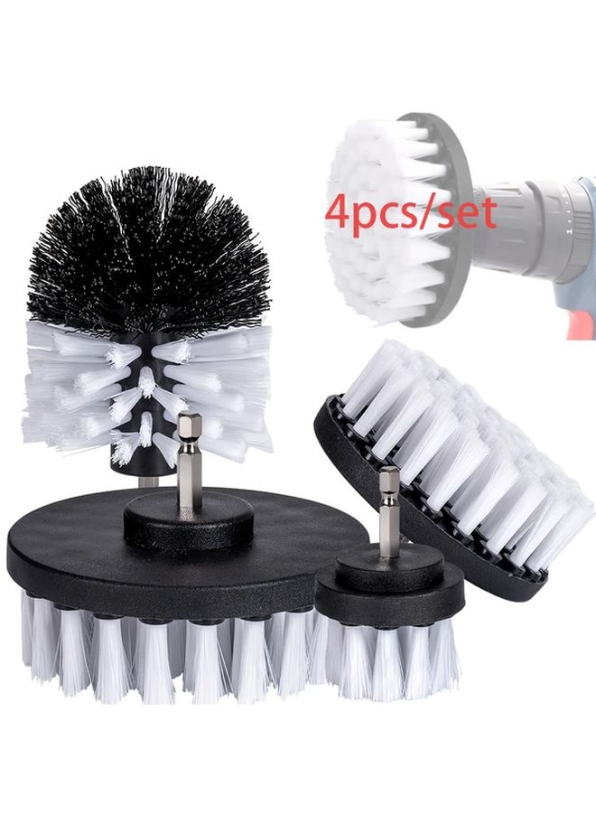 4pcs White Car Cleaning Brush Set Drill Brush Attachments For Car Wash Wheel Detailing Kit Plastic Durable Easy Home Use - Image 1