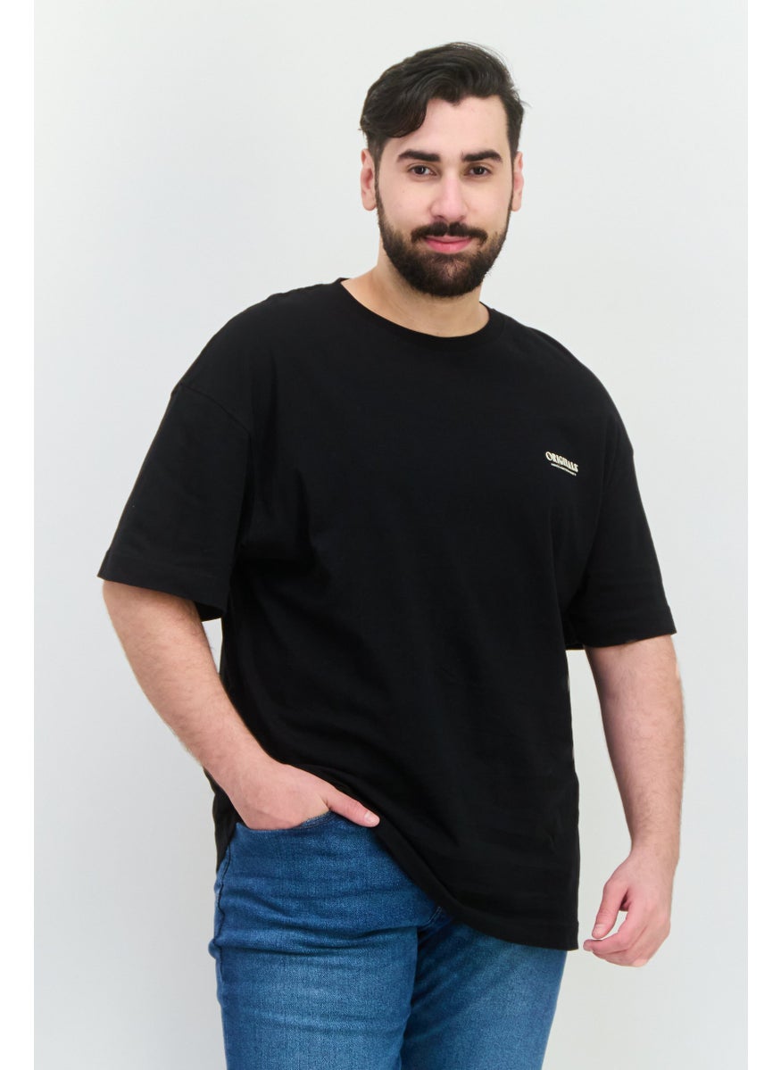 Jack Jones Men Crew Neck Short Sleeve Graphic Print T Shirt, Black  - Image 1