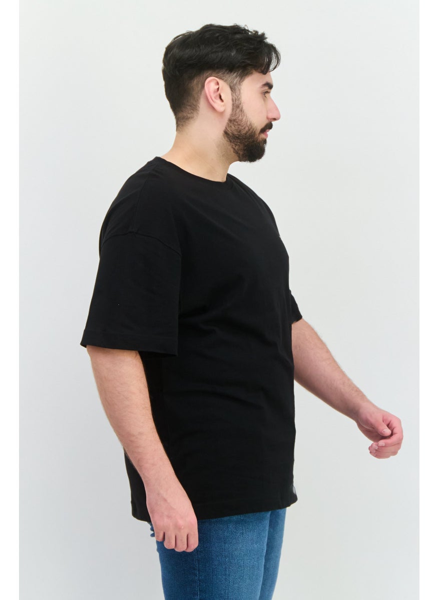 Jack Jones Men Crew Neck Short Sleeve Graphic Print T Shirt, Black  - Image 2