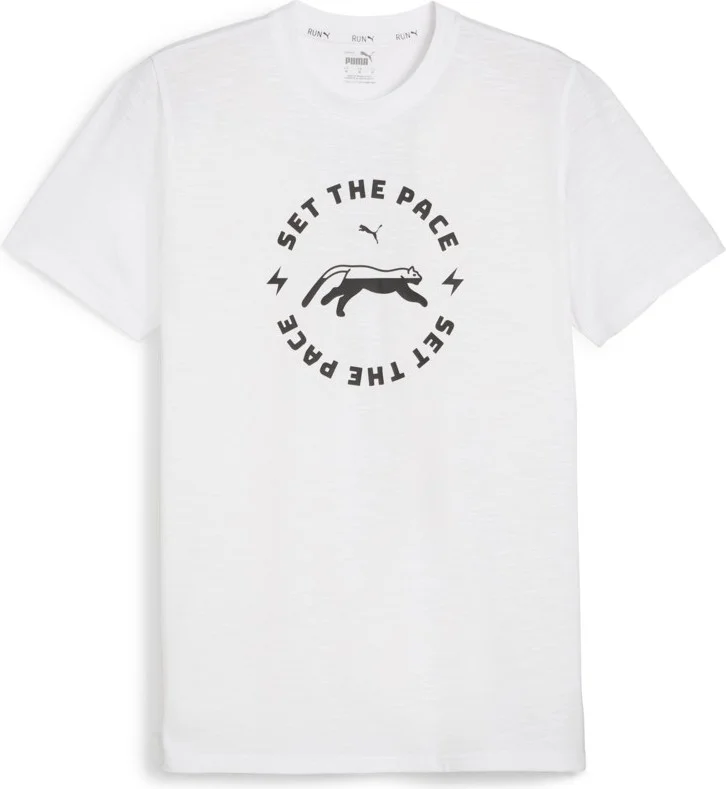 بوما Run Slogan Men's White Round Neck T-Shirt