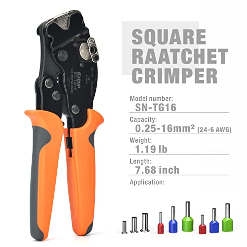 IWISS iCrimp Square Ratchet Crimper for End Sleeves and Ferrules AWG 24-6 - Image 2