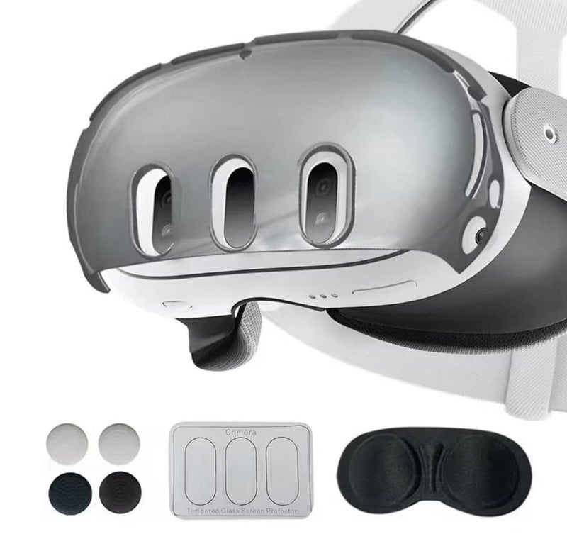 Protective Case for Meta Quest 3 - Lens Protector,VR Accessories for Meta Quest 3,Include Impact Resistant Lens Cover Tempered Glass Protector,4 Joystick Caps (Black)