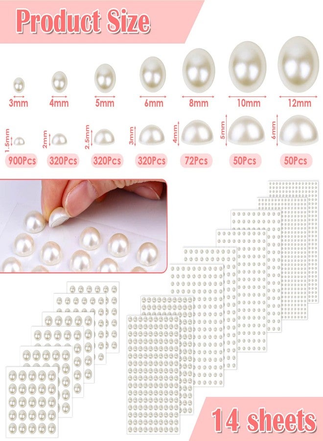 cridoz 7 Sizes Self Adhesive Hair Pearl Stickers, Cridoz 2032 Pieces Stick on Pearls gems Sticker for Hair, Face, Makeup, Eye, Nail, Crafts - Image 4