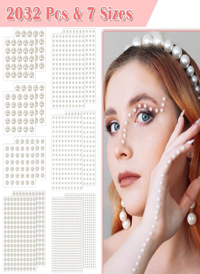 cridoz 7 Sizes Self Adhesive Hair Pearl Stickers, Cridoz 2032 Pieces Stick on Pearls gems Sticker for Hair, Face, Makeup, Eye, Nail, Crafts - Image 3