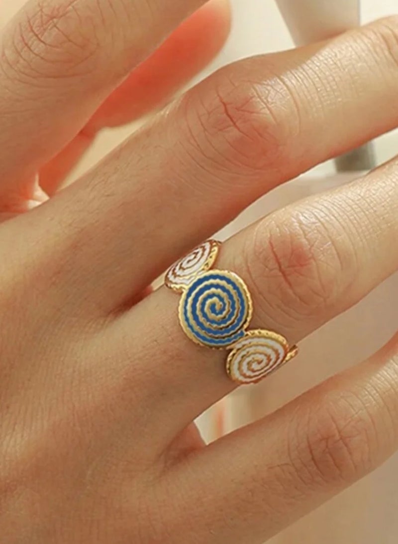 إيكوال خاتم نسائي أنيق من الاستانلس ستيل مطلي باللون الذهبي بمقاس موحد