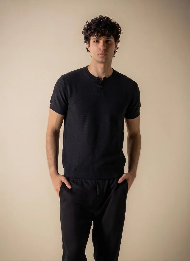 SHAPES SLIM RIBBED HENLEY T-SHIRT