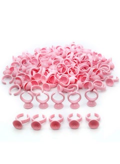 g2plus G2PLUS 100PCS Pink Disposable Plastic Nail Art Tattoo Glue Rings Holder Eyelash Extension Rings Adhesive Pigment Holders Finger Hand Beauty Tools (Pink) 