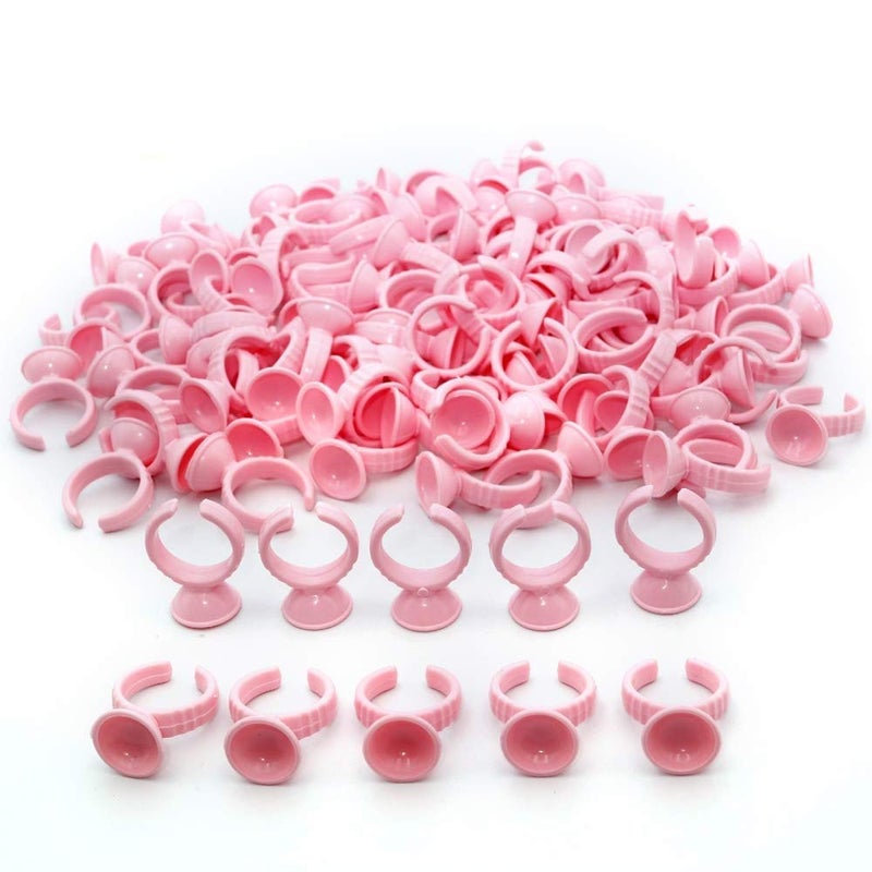 g2plus G2PLUS 100PCS Pink Disposable Plastic Nail Art Tattoo Glue Rings Holder Eyelash Extension Rings Adhesive Pigment Holders Finger Hand Beauty Tools (Pink) 