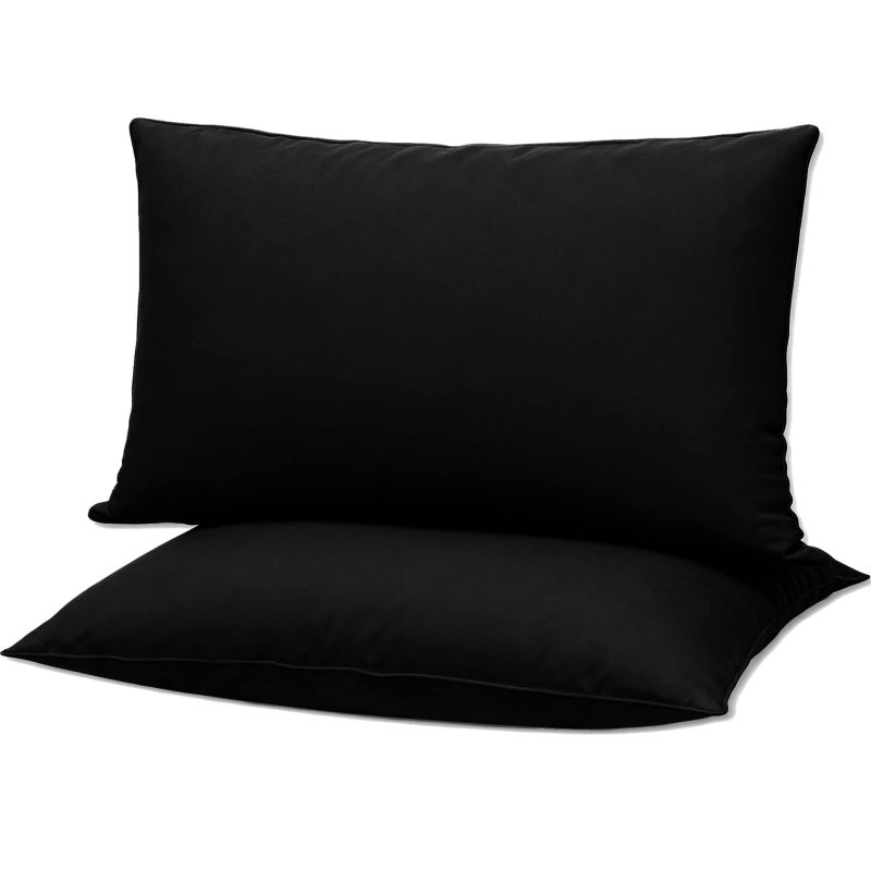 Gooeb Squishy Flat Bed Pillows Standard Size Set of 2 Extra Soft Thin Pillow for Stomach Sleeping Adults Kids Back Sleeper Plush Fluffy Black 20x26 inches - Image 1