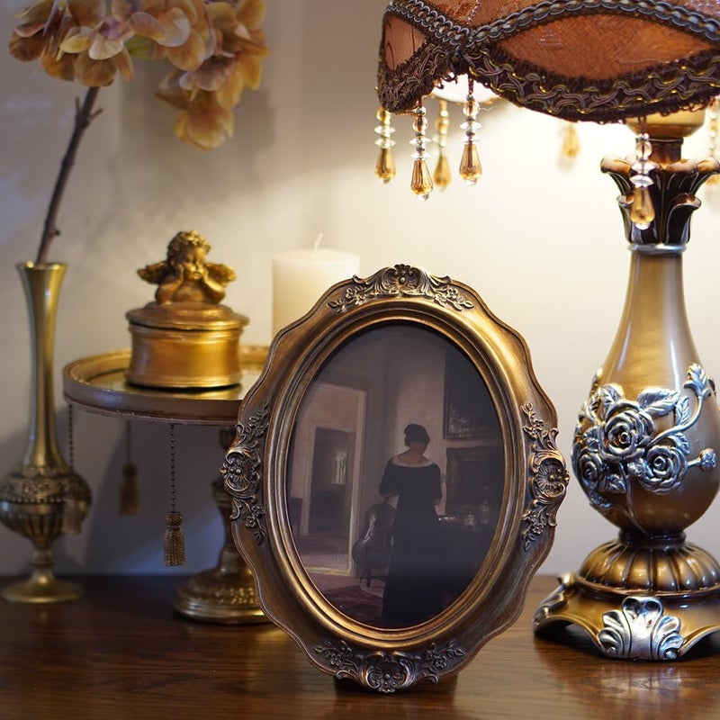 SIKOO Vintage Picture Frames 4x6 Antique Oval Picture Frame Tabletop and Wall Mount Vintage Wall Decor Bronze Gold - Image 2