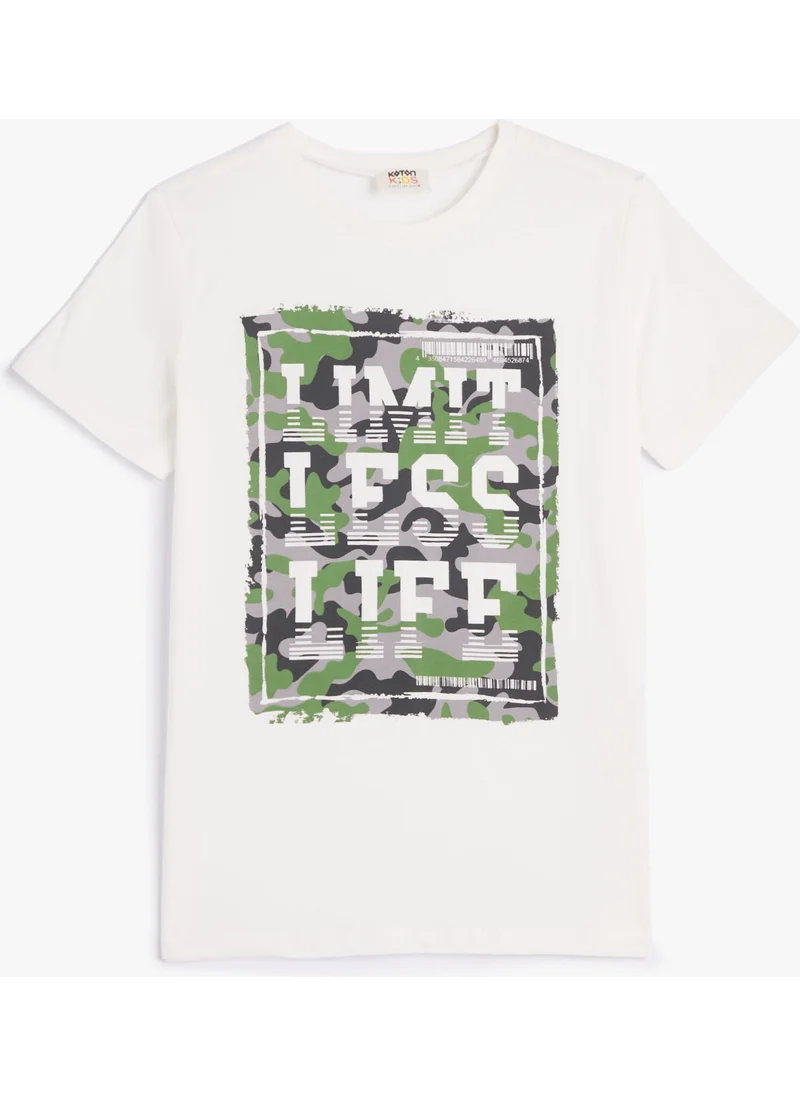 كوتون T-Shirt Short Sleeve Camouflage Print Detailed Cotton