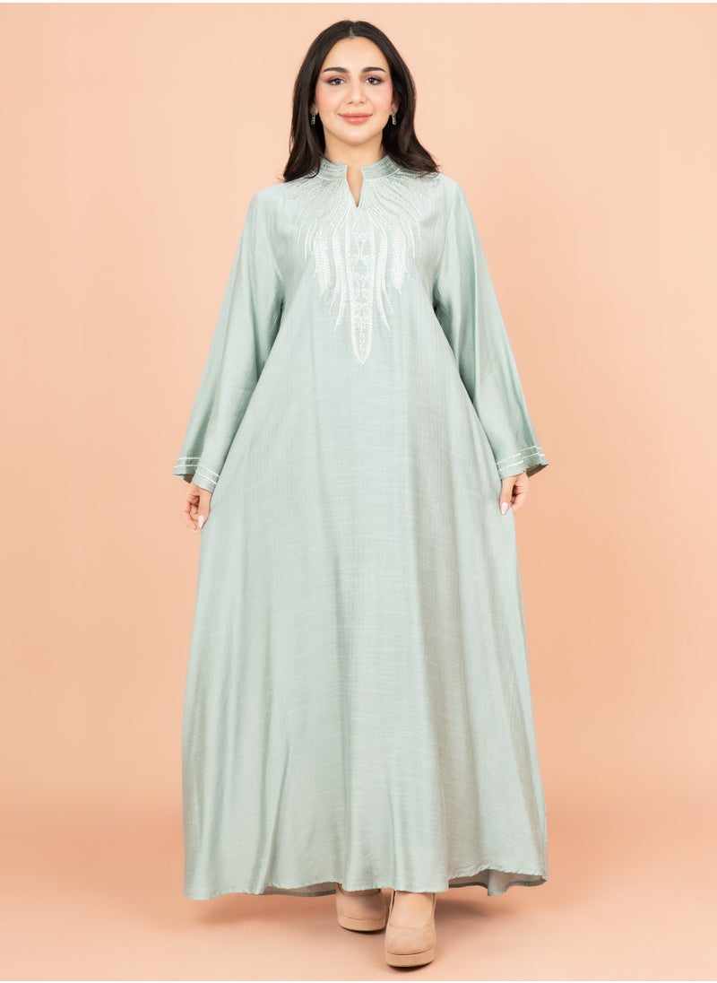 اكسا جلابية سادة مع عنق اسيوي انيق IK4010 تركوازي  - Image 1