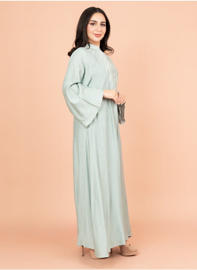 اكسا جلابية سادة مع عنق اسيوي انيق IK4010 تركوازي  - Image 3