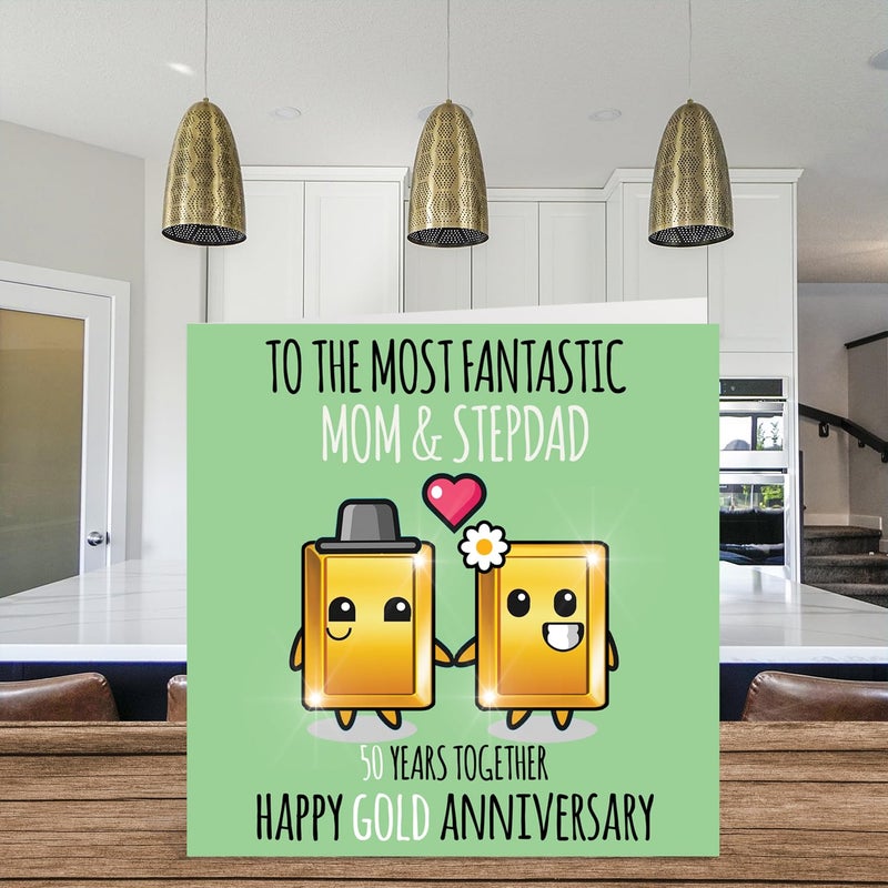 Stuff4 Cute Gold Anniversary Card for Mom & Step Dad - 50 Years Together - Happy 50th Wedding Anniversary Cards for Step Dad Mom  5.7 x 5.7 Inch Greeting Cards for Fiftieth Anniversaries - Image 3