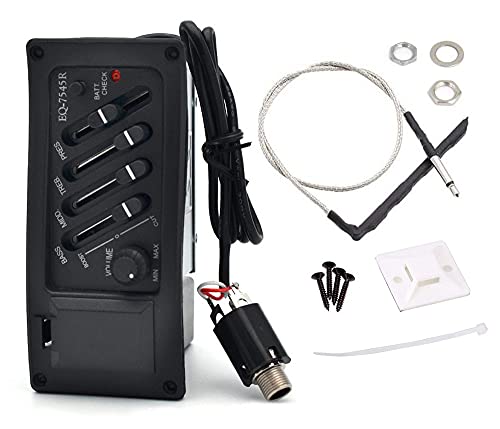 Jiayouy Guitar Pickup 4 Band EQ-7545R Preamp Amplifier Equalizer Tuner Piezo Pickup for Acoustic Guitars - Image 1