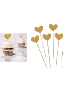 Generic 24 Pack HEART Double Sided Gold Glitter Cupcake Toppers 
