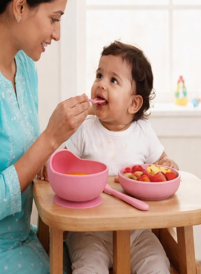 Nestlooms Baby Feeding Bowl & Spoon I Silicone Unbreakable Non-Slip Suction Base Design I BPA Free, Dishwasher, Freezer & Microwave Safe I Feeding Kit for Infants & Toddler (Pink Popsicle) - Image 3