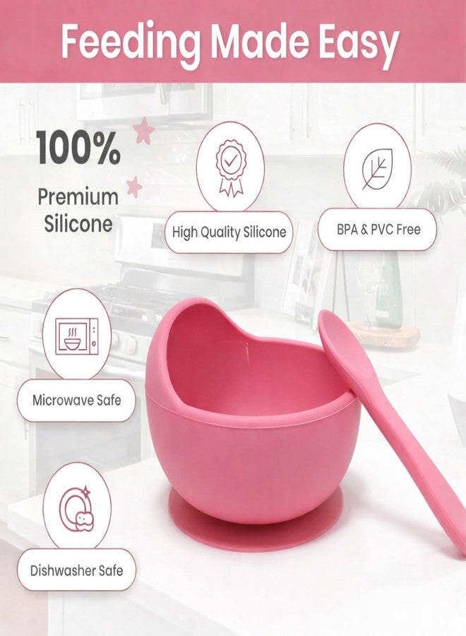 Nestlooms Baby Feeding Bowl & Spoon I Silicone Unbreakable Non-Slip Suction Base Design I BPA Free, Dishwasher, Freezer & Microwave Safe I Feeding Kit for Infants & Toddler (Pink Popsicle) - Image 4