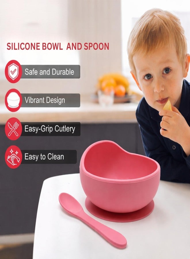 Nestlooms Baby Feeding Bowl & Spoon I Silicone Unbreakable Non-Slip Suction Base Design I BPA Free, Dishwasher, Freezer & Microwave Safe I Feeding Kit for Infants & Toddler (Pink Popsicle) - Image 2