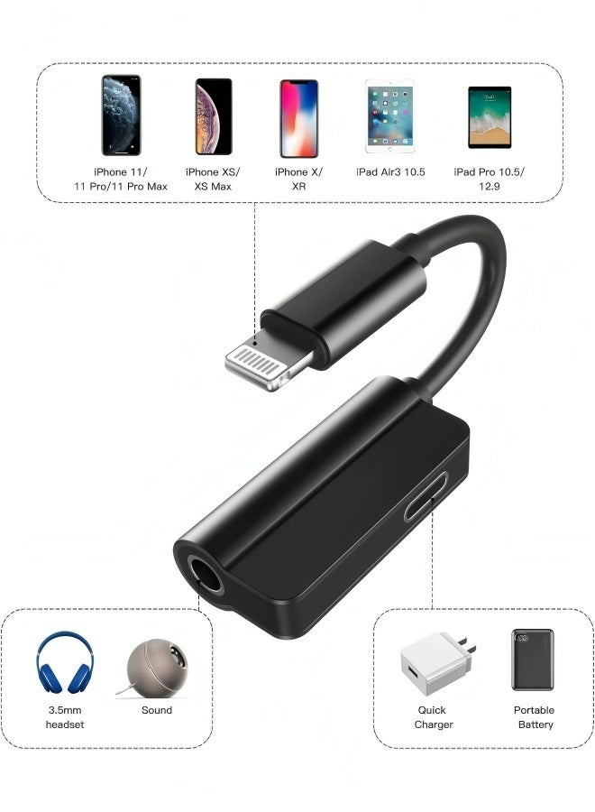 فليفيو محول Lightning إلى 3.5 مم جاك دونجل سبليتر (2 في 1) معتمد من MFI من Apple لجهاز iPhone Aux كابل صوت سماعة الرأس سلك شاحن لـ 7 8 Plus X Xr 14 13 12 11 Pro Max لشحن iPad وسماعات الأذن الموسيقية - Image 2