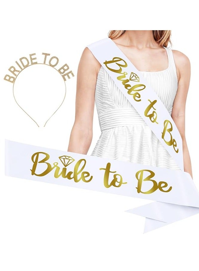 Gold Bride To Be Sash And Headband - Pack Of 2 | Bachelorette Sash And Crown For Gold Bachelorette Party Decorations | Gold Bridal Shower Headband | Bride Sash For Bridal Shower Decorations - Image 1