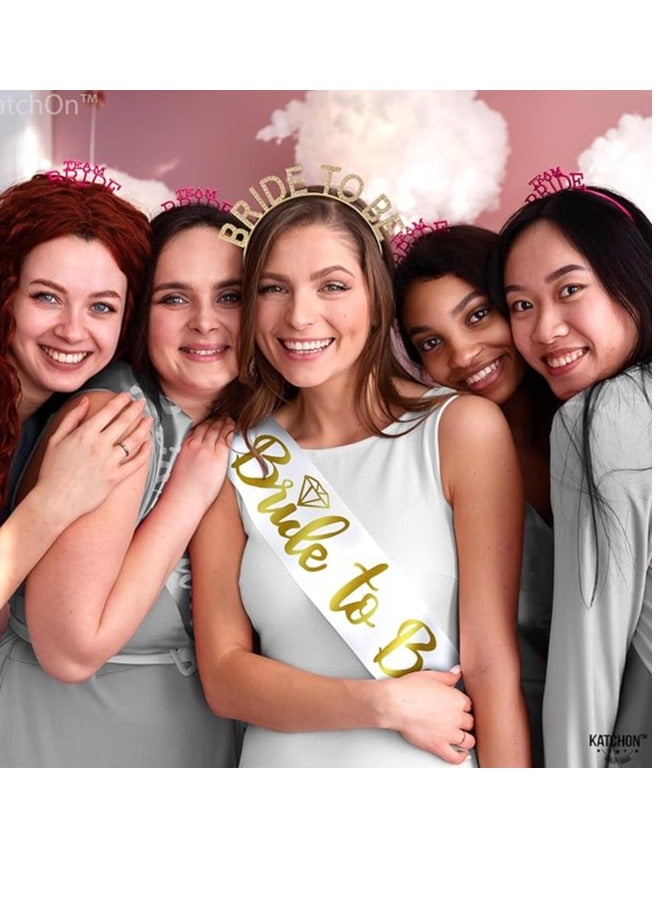 Gold Bride To Be Sash And Headband - Pack Of 2 | Bachelorette Sash And Crown For Gold Bachelorette Party Decorations | Gold Bridal Shower Headband | Bride Sash For Bridal Shower Decorations - Image 2