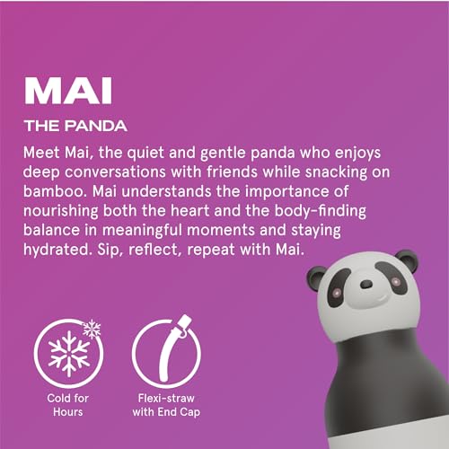 asobu Bestie Bottle Insulated Stainless Steel Water Bottle with Detachable Soft Animal Head Fun Drinking For Kids and Teens with Flexible Reusable Straw 16 Ounce Panda - Image 3