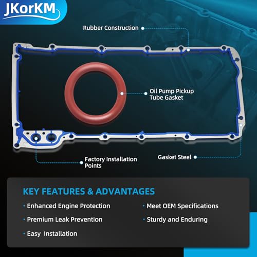 JkorkM 12612350 Oil Pan Gasket, OS30693R Oil Pan Gasket kit Compatible with Chevy Silverado Suburban Tahoe Trailblazer GMC Sierra Yukon Envoy 4.8L 5.3L 6.0L 6.2L-Other Replaces OEM 12580672 812558760 - Image 3