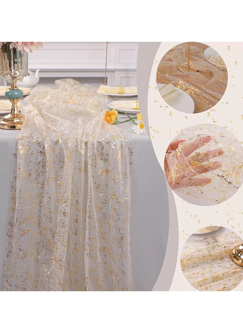 Dominy Gold Table Runner Chiffon Tulle Cheesecloth Golden Table Runner for Wedding Baby Bridal Shower Birthday Party Long Sheer Boho Home Decorations, 27.5*118 Inch (Gold)  - Image 2